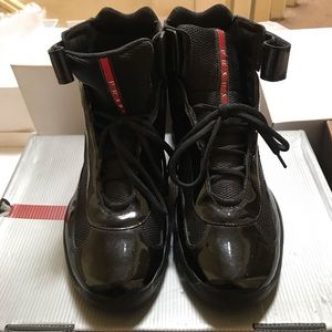 Mens Prada High Top Patent Leather American Cups